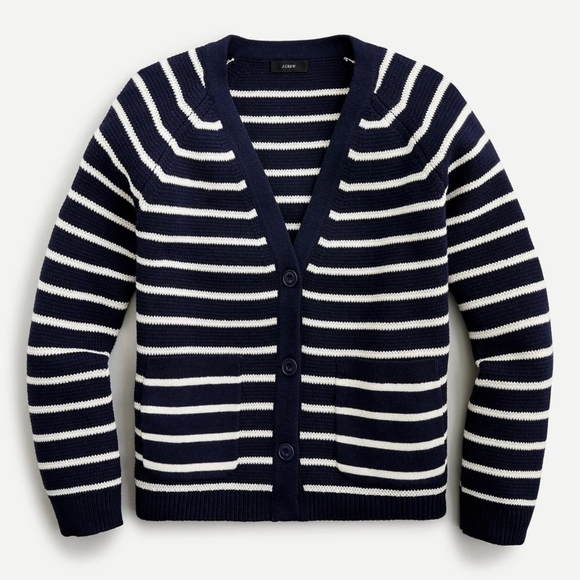 J.Crew Navy Stripe V-neck Cardigan Sweater ASO Meghan Markle - Picture 3 of 6